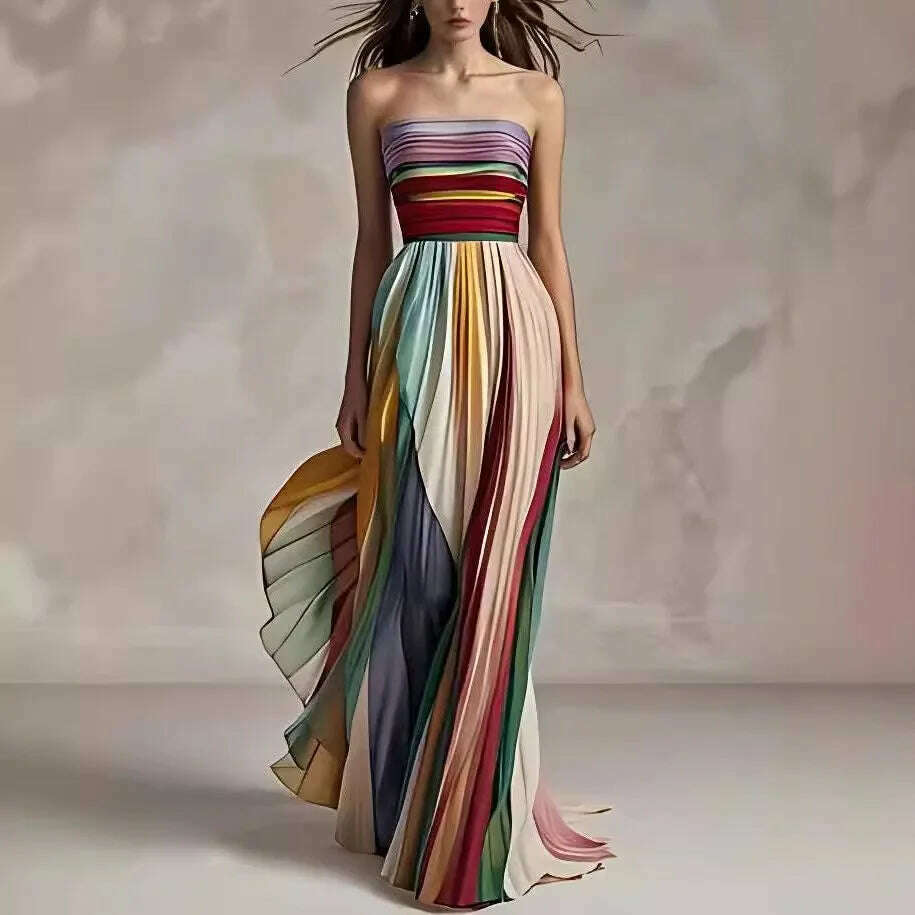 KIMLUD, Holiday Sleeveless Patchwork Sexy Dress, Women Summer Strapless Printing Maxi Dress, 2025 Simple Backless Elegant Ladies Dress
﻿, KIMLUD Womens Clothes