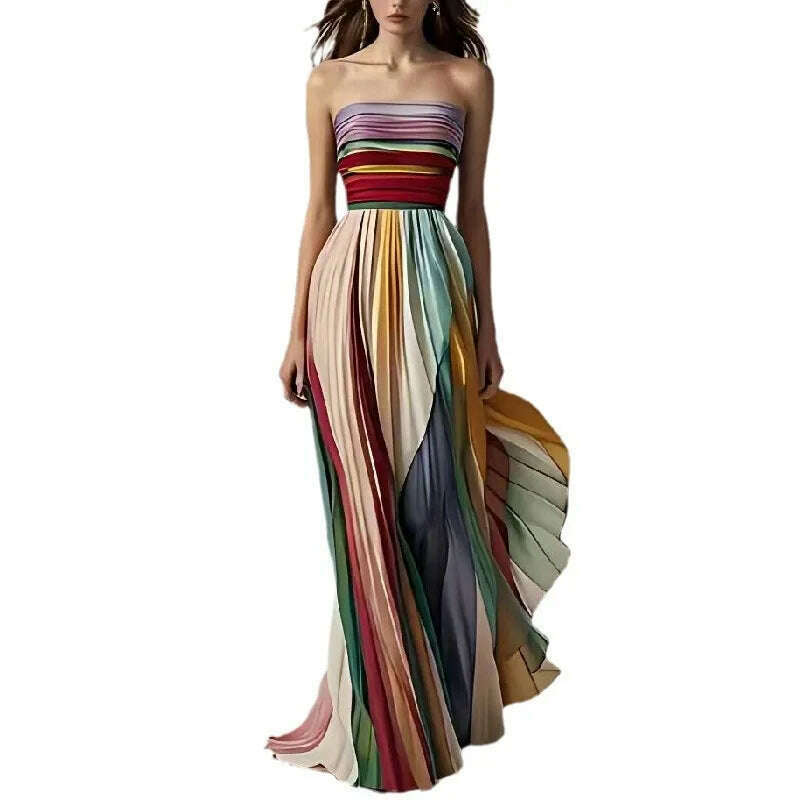 KIMLUD, Holiday Sleeveless Patchwork Sexy Dress, Women Summer Strapless Printing Maxi Dress, 2025 Simple Backless Elegant Ladies Dress
﻿, KIMLUD Womens Clothes