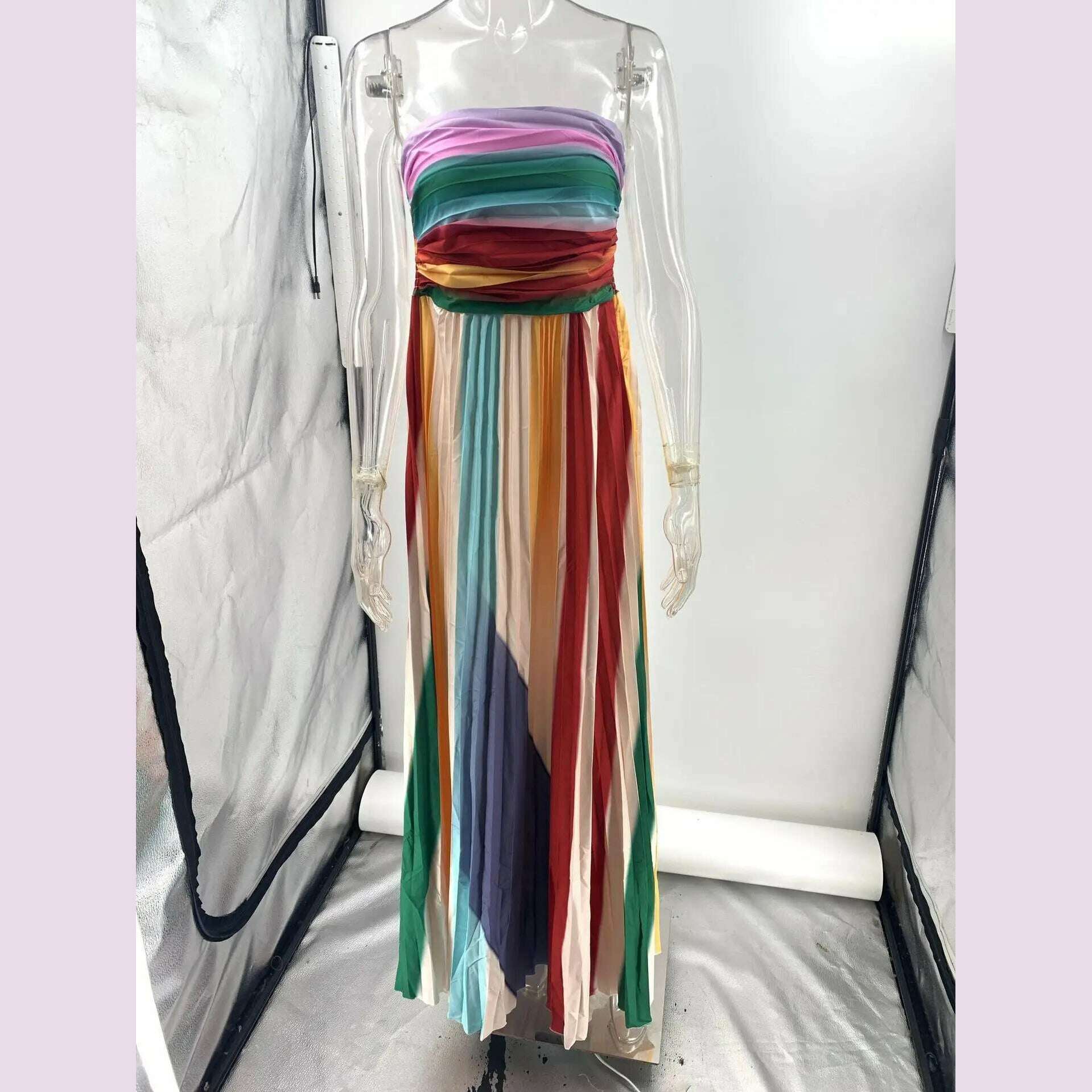 KIMLUD, Holiday Sleeveless Patchwork Sexy Dress, Women Summer Strapless Printing Maxi Dress, 2025 Simple Backless Elegant Ladies Dress
﻿, KIMLUD Womens Clothes