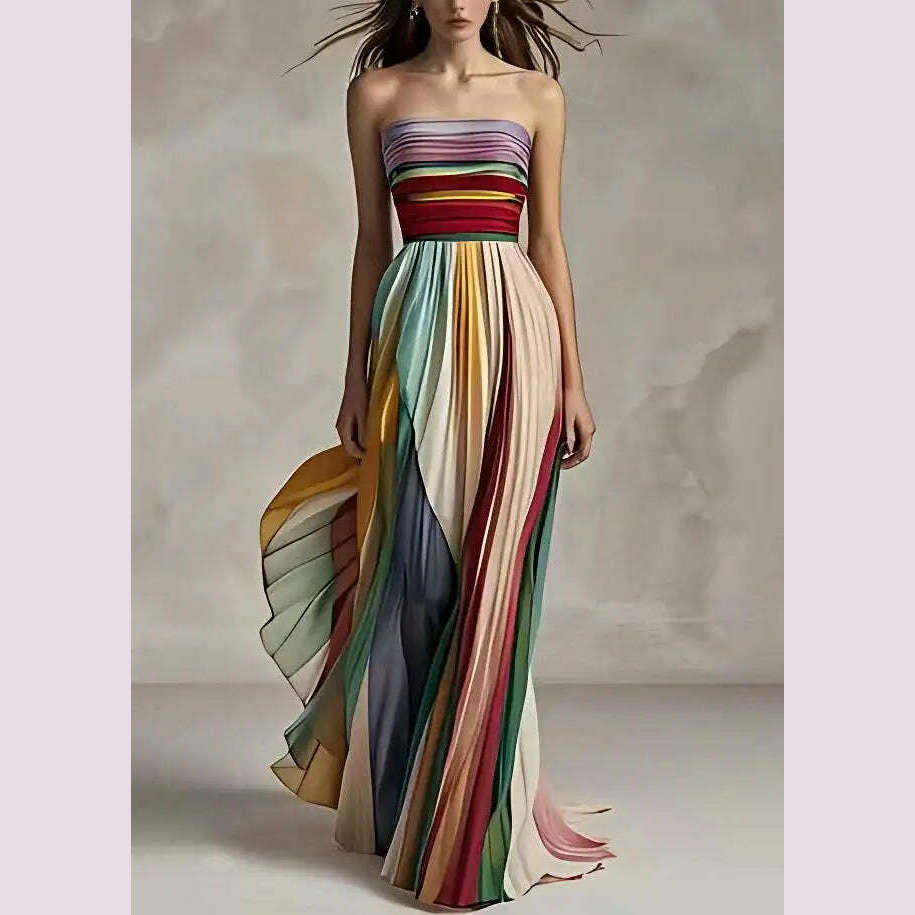 KIMLUD, Holiday Sleeveless Patchwork Sexy Dress, Women Summer Strapless Printing Maxi Dress, 2025 Simple Backless Elegant Ladies Dress
﻿, Picture color / XL, KIMLUD APPAREL - Womens Clothes