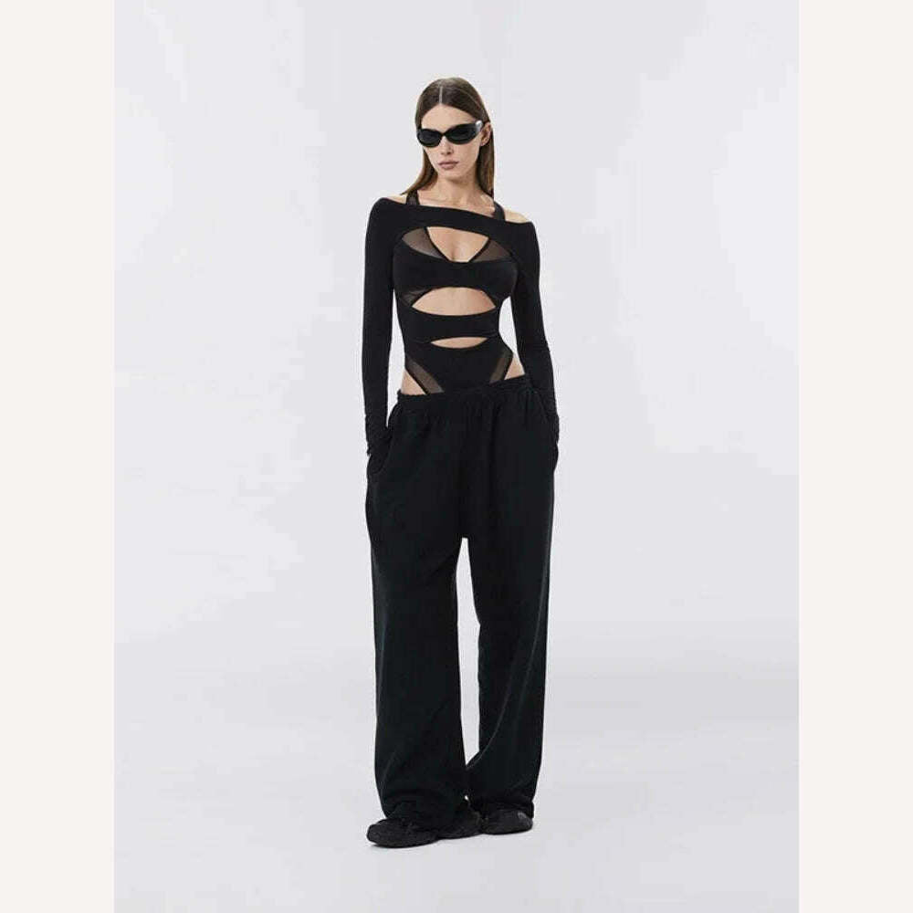 KIMLUD, Hollow Out Bodysuit Black Slim One-Pieces Body Feminino Sexy Corset Top Long Sleeve Bodys Para Mujer De Vestir Autumn Bustier, KIMLUD Womens Clothes