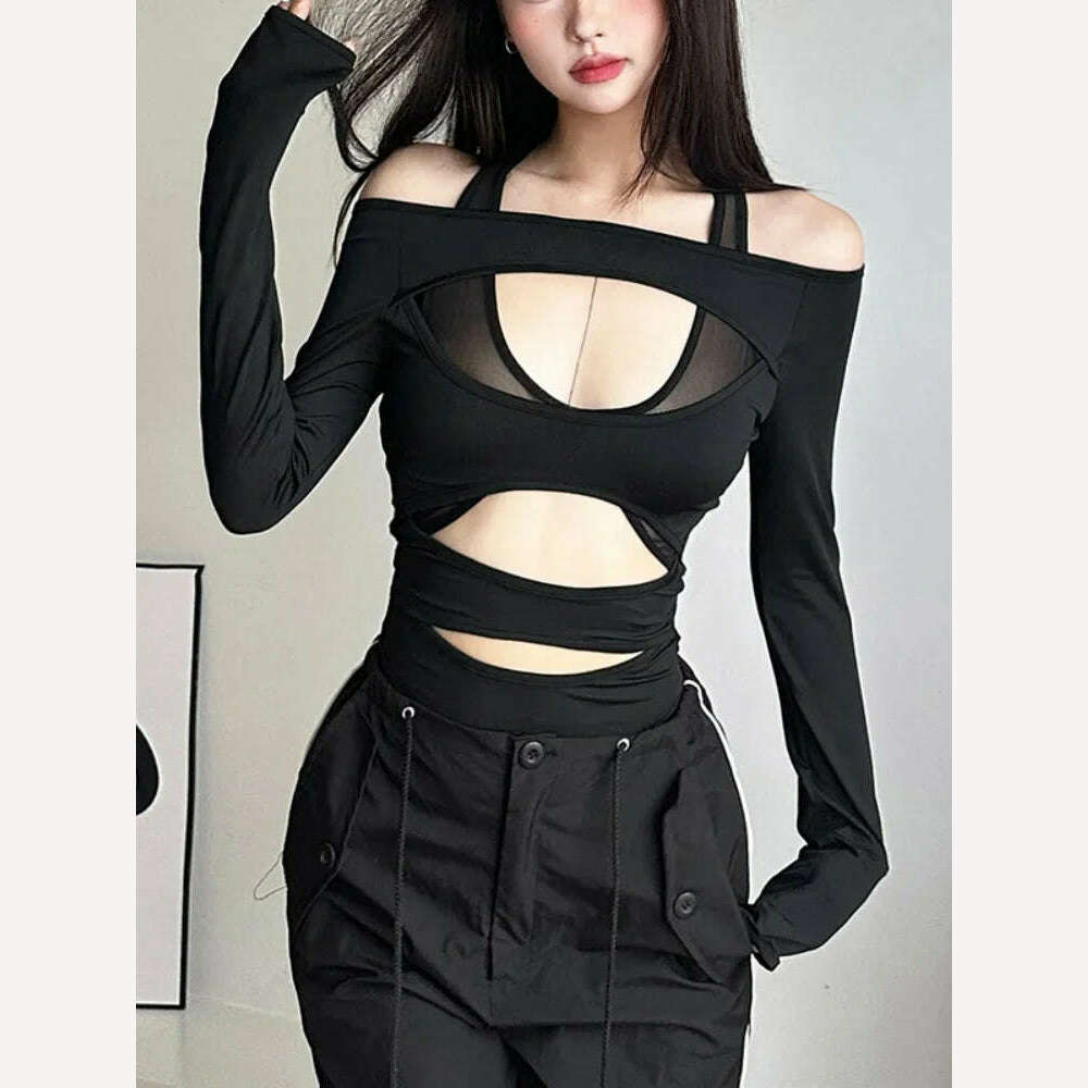 KIMLUD, Hollow Out Bodysuit Black Slim One-Pieces Body Feminino Sexy Corset Top Long Sleeve Bodys Para Mujer De Vestir Autumn Bustier, KIMLUD Womens Clothes