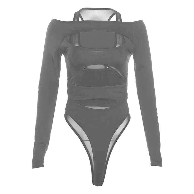 KIMLUD, Hollow Out Bodysuit Black Slim One-Pieces Body Feminino Sexy Corset Top Long Sleeve Bodys Para Mujer De Vestir Autumn Bustier, Black Bodysuit / S(155cm 40kg), KIMLUD APPAREL - Womens Clothes