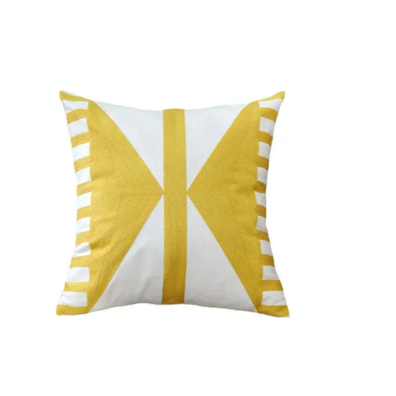 KIMLUD, Home Decor Embroidered Cushion Cover Yellow  Ginger/White Geometric Floral Canvas Cotton Square Embroidery Pillow Cover 45x45cm, KIMLUD Womens Clothes