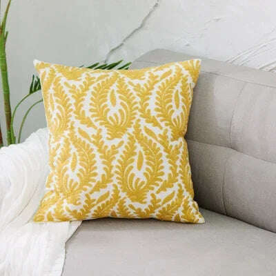 KIMLUD, Home Decor Embroidered Cushion Cover Yellow  Ginger/White Geometric Floral Canvas Cotton Square Embroidery Pillow Cover 45x45cm, C, KIMLUD Womens Clothes