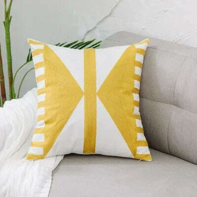 KIMLUD, Home Decor Embroidered Cushion Cover Yellow  Ginger/White Geometric Floral Canvas Cotton Square Embroidery Pillow Cover 45x45cm, D, KIMLUD Womens Clothes