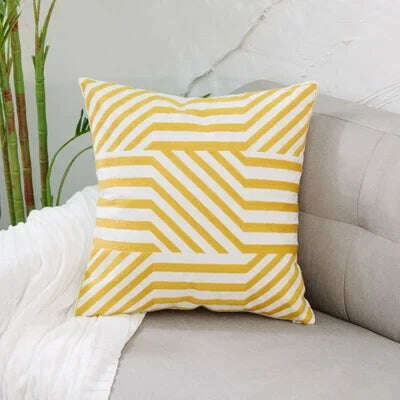 KIMLUD, Home Decor Embroidered Cushion Cover Yellow  Ginger/White Geometric Floral Canvas Cotton Square Embroidery Pillow Cover 45x45cm, G, KIMLUD Womens Clothes