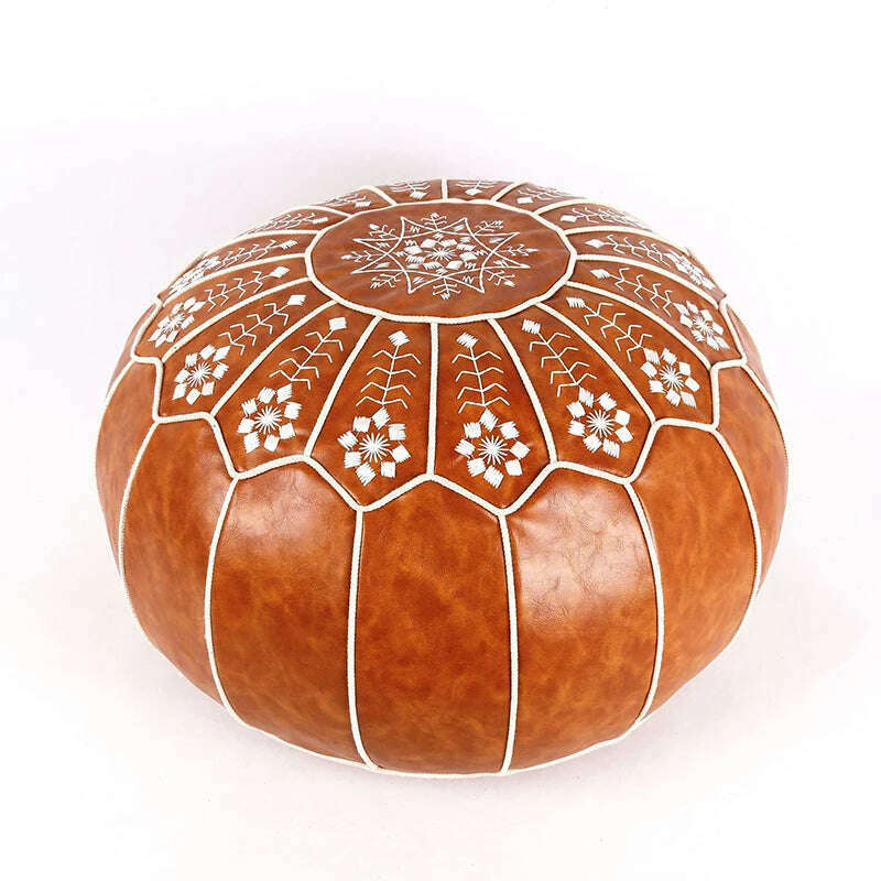 KIMLUD, Home Decor Moroccan PU Leather Pouf Embroider Craft Ottoman Footstool Mediterranean Style Artificial Leather Unstuffed Cushion, KIMLUD Womens Clothes
