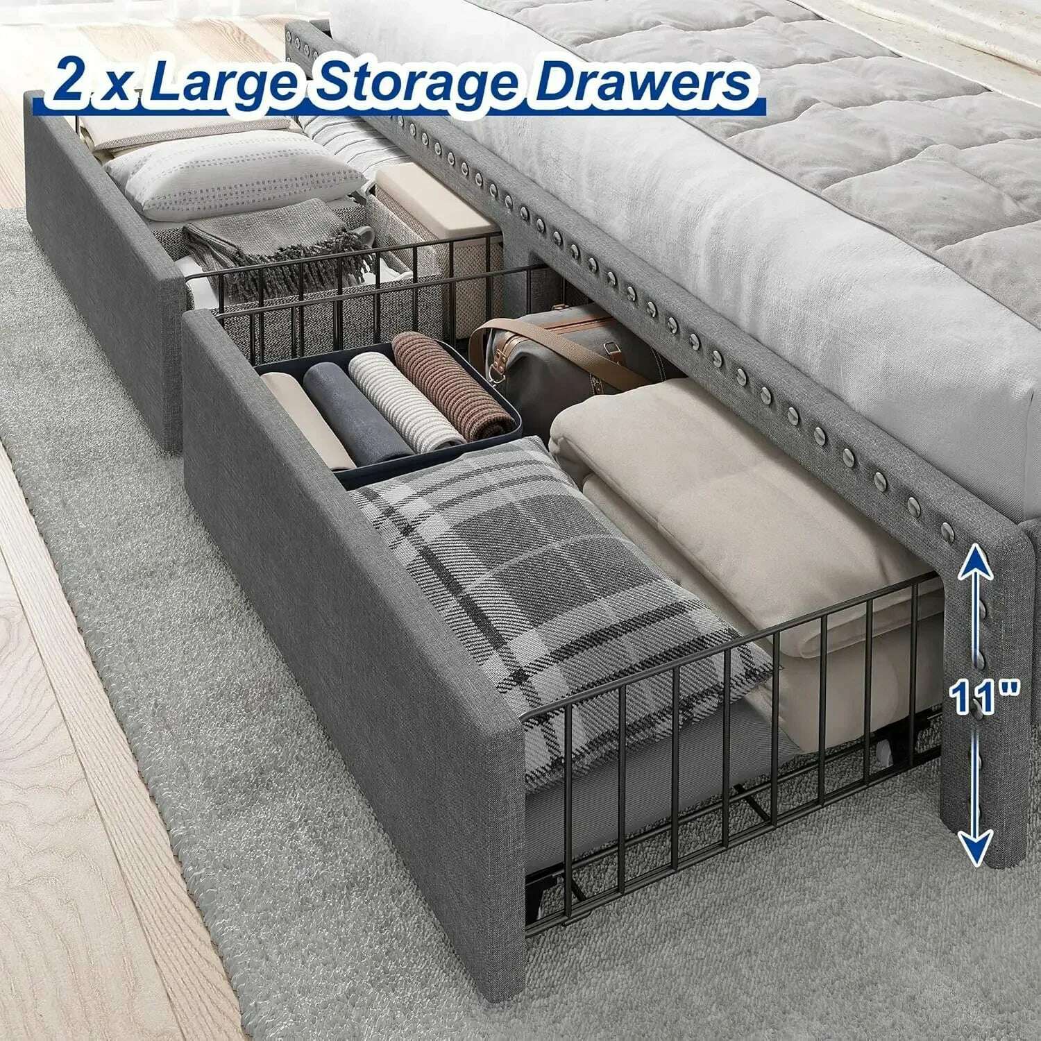 KIMLUD, home.King Size Bed Frame with Storage and Headboard, Upholstered King Bed Frame with Storage, Grey King Bed Frame, KIMLUD Womens Clothes