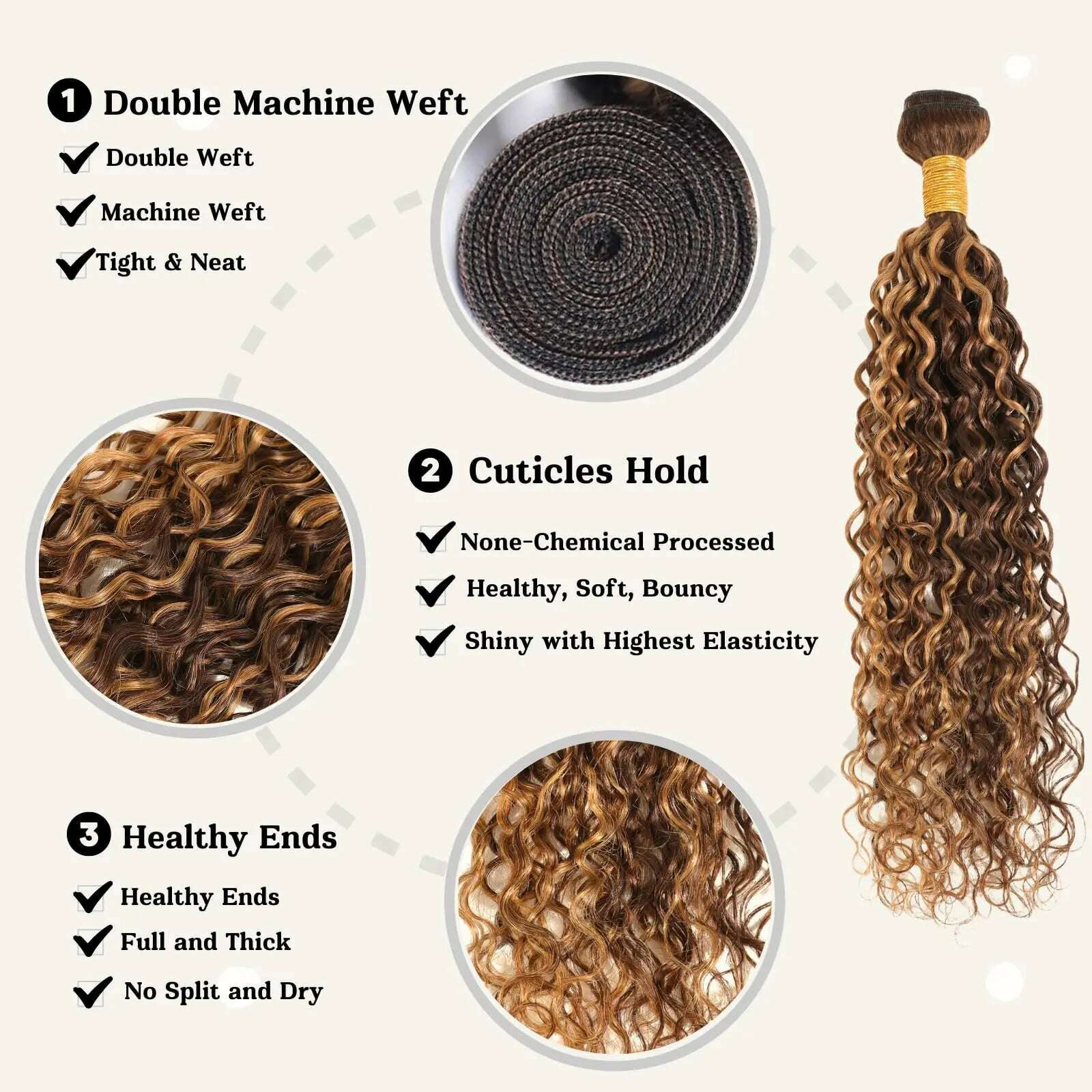 KIMLUD, Honey Blonde Highlight Deep Wave Bundles 22 Inch P4/27 Ombre Single Bundles Wet and Wavy Bundle Human Hair Highlight Brown Color, KIMLUD Womens Clothes