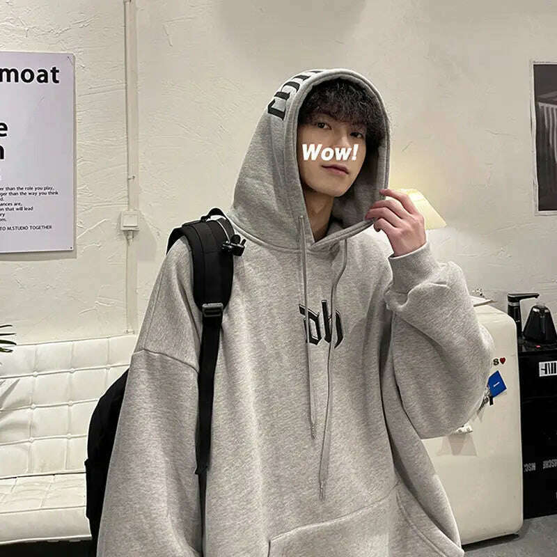 KIMLUD, Hooded sweatshirt men trendy ins spring and autumn loose large size winter embroidered sweatshirt men and women jacket hoodie, gary / XL, KIMLUD APPAREL - Womens Clothes