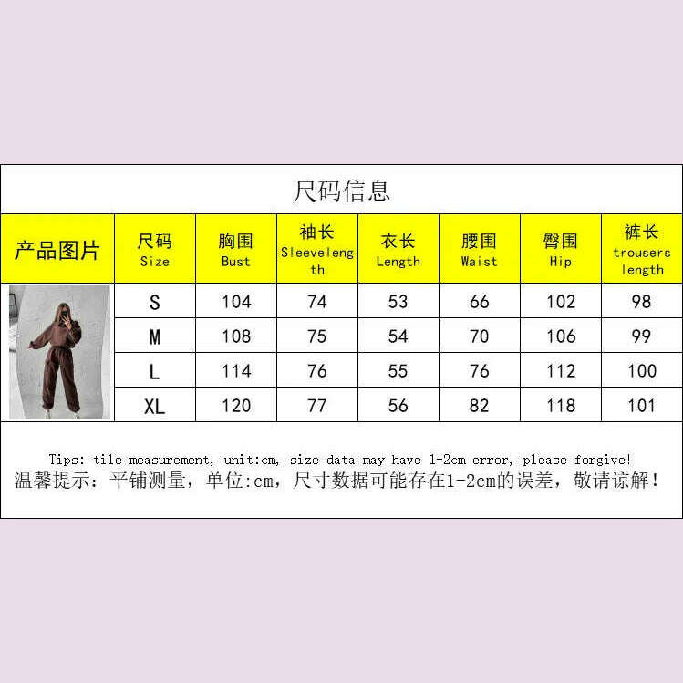 Hoodies Suit Winter Autumn Solid Casual Tracksuit Women Fleece 2 Pieces Set Sports Sweatshirts Pullover Jogger Sweatpants Outfit - KIMLUD