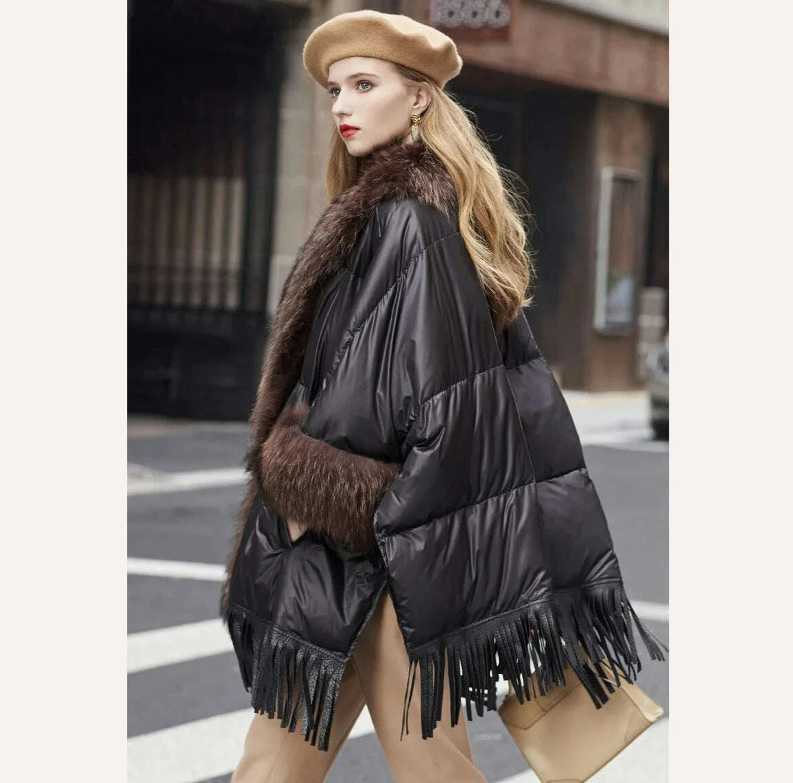 KIMLUD, Hot 2023 European Trend Fashion American Women Winter Jacket Real Raccoon Fur Streetwear Fashion Cloak Goose Down Down Coat, KIMLUD Womens Clothes