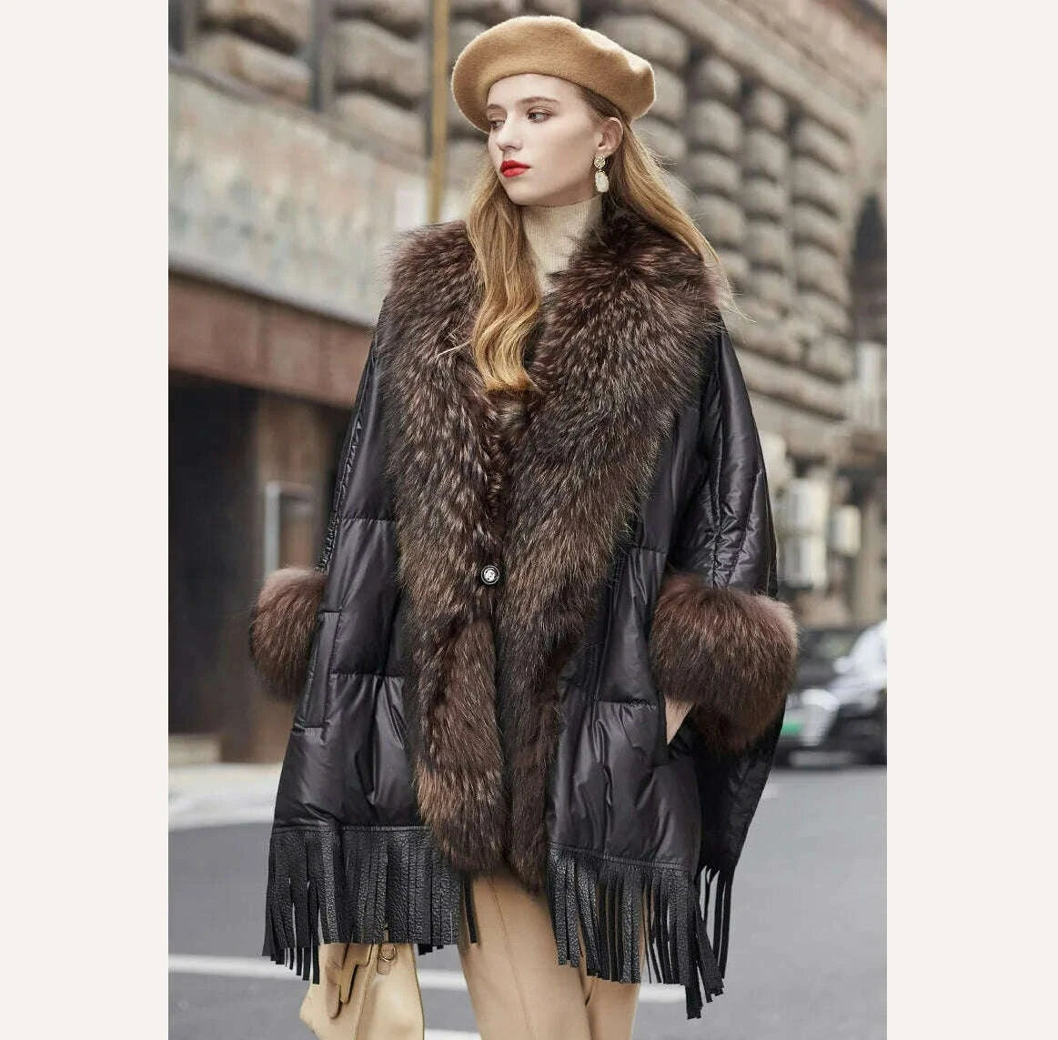 KIMLUD, Hot 2023 European Trend Fashion American Women Winter Jacket Real Raccoon Fur Streetwear Fashion Cloak Goose Down Down Coat, KIMLUD Womens Clothes