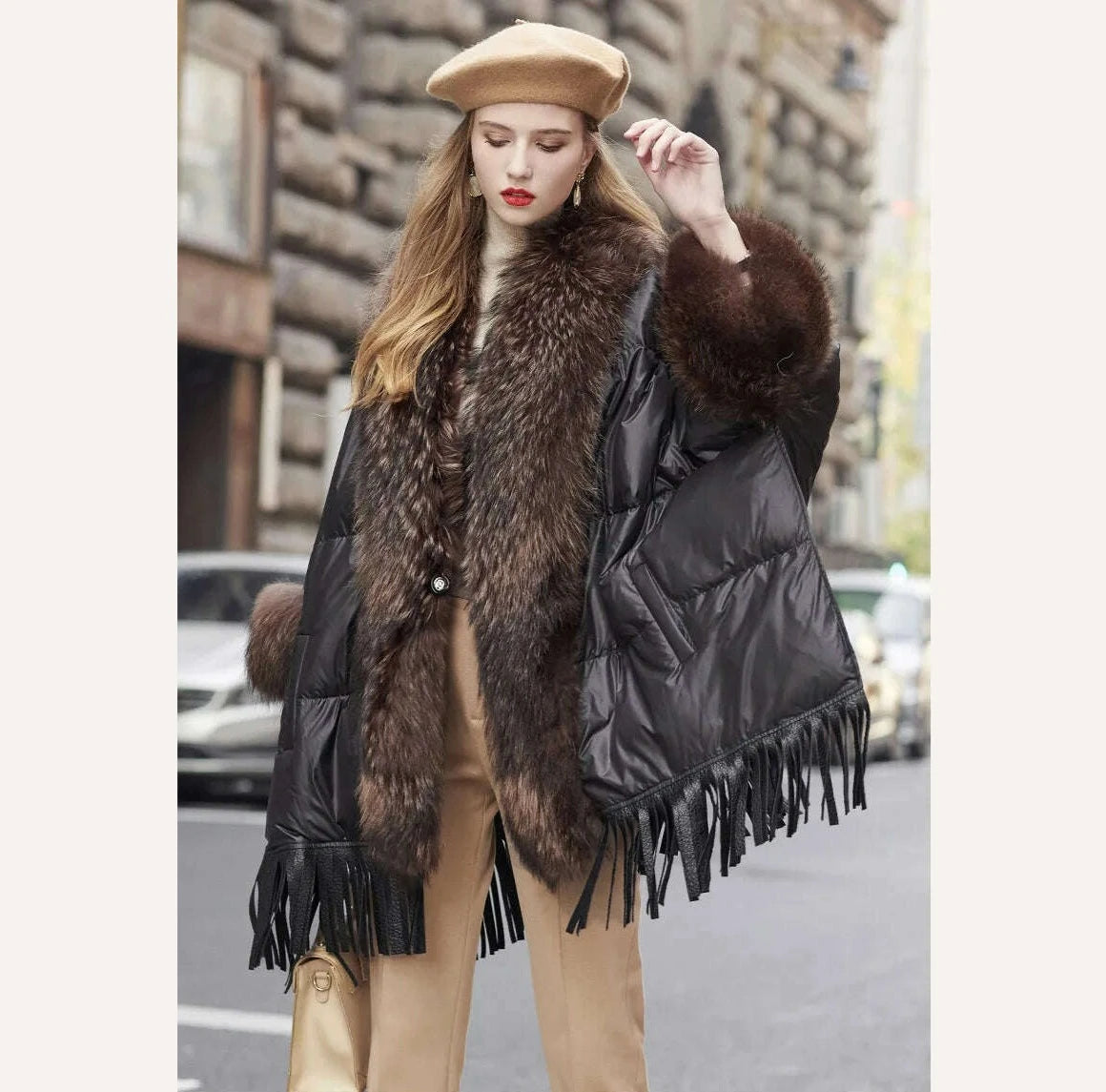 KIMLUD, Hot 2023 European Trend Fashion American Women Winter Jacket Real Raccoon Fur Streetwear Fashion Cloak Goose Down Down Coat, KIMLUD Womens Clothes