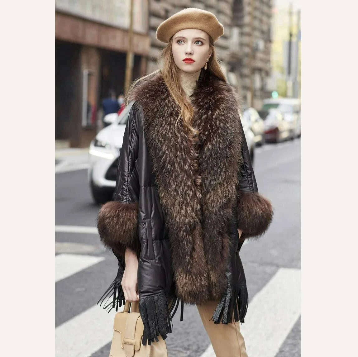 KIMLUD, Hot 2023 European Trend Fashion American Women Winter Jacket Real Raccoon Fur Streetwear Fashion Cloak Goose Down Down Coat, KIMLUD Womens Clothes