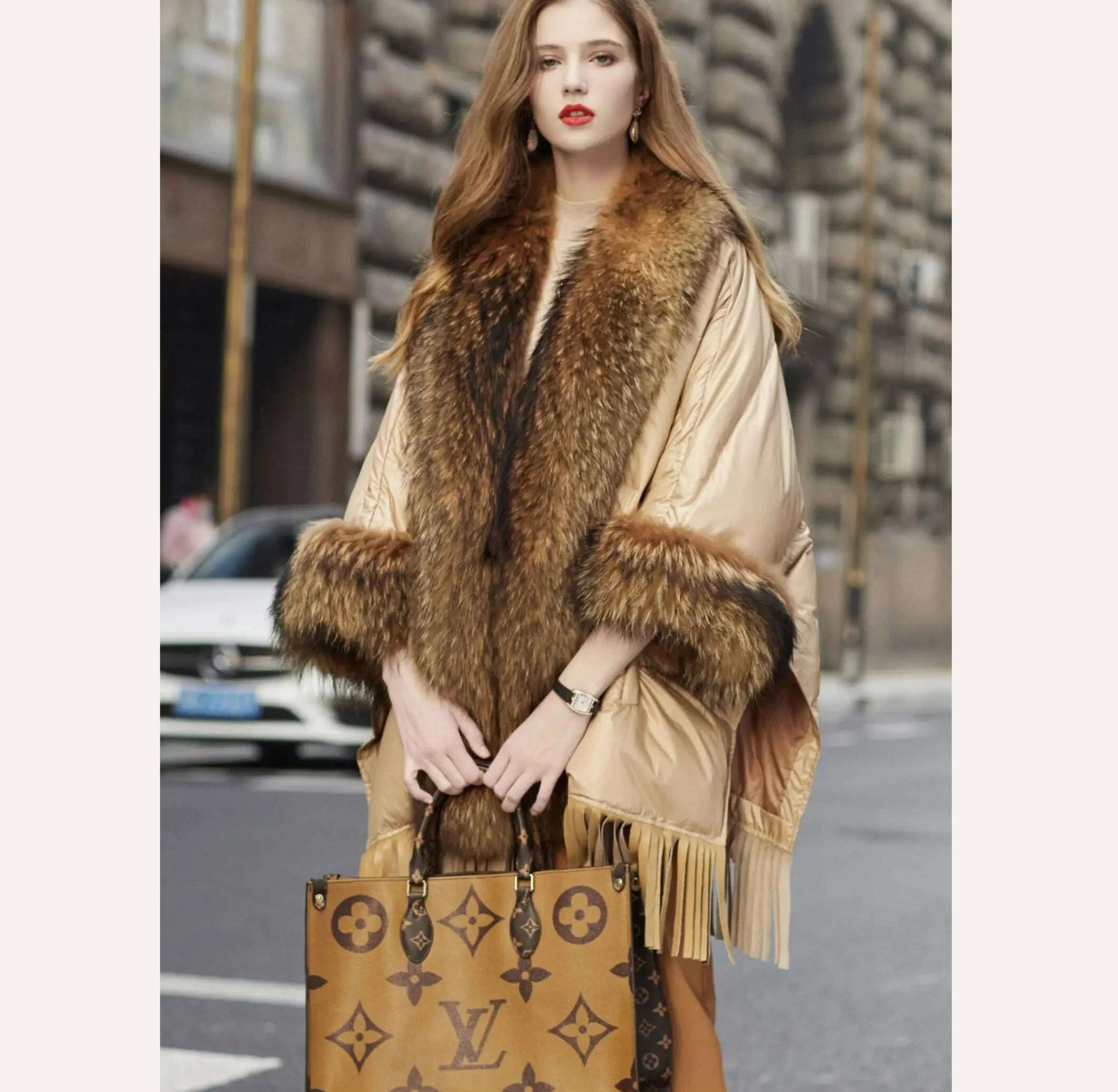 KIMLUD, Hot 2023 European Trend Fashion American Women Winter Jacket Real Raccoon Fur Streetwear Fashion Cloak Goose Down Down Coat, KIMLUD Womens Clothes