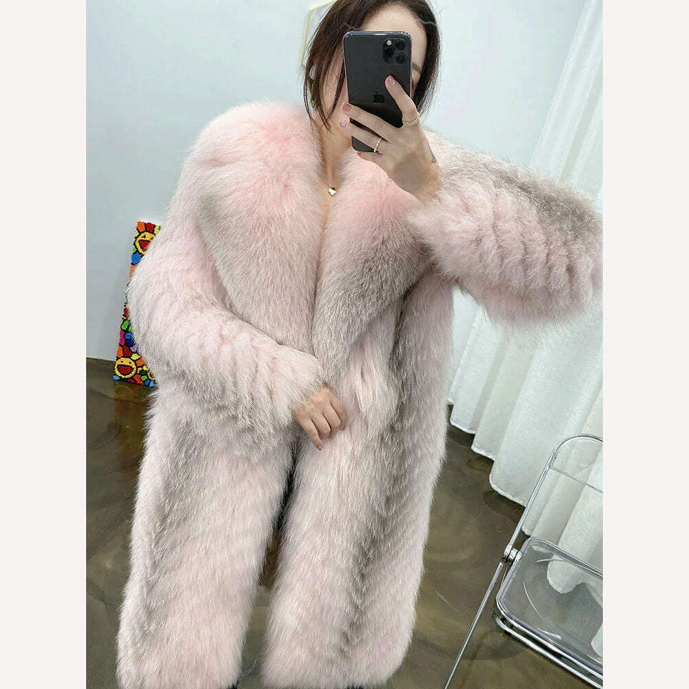 KIMLUD, Hot 2023 Natural Fluffy Fur Jacket Women Winter Coat Real Fox Fur Coat X-long Luxury Clothes Ladies Fashion Streetwear, KIMLUD Womens Clothes