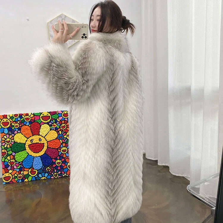 KIMLUD, Hot 2023 Natural Fluffy Fur Jacket Women Winter Coat Real Fox Fur Coat X-long Luxury Clothes Ladies Fashion Streetwear, KIMLUD Womens Clothes