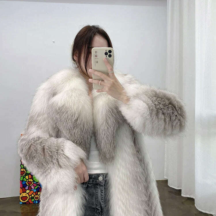 KIMLUD, Hot 2023 Natural Fluffy Fur Jacket Women Winter Coat Real Fox Fur Coat X-long Luxury Clothes Ladies Fashion Streetwear, KIMLUD Womens Clothes