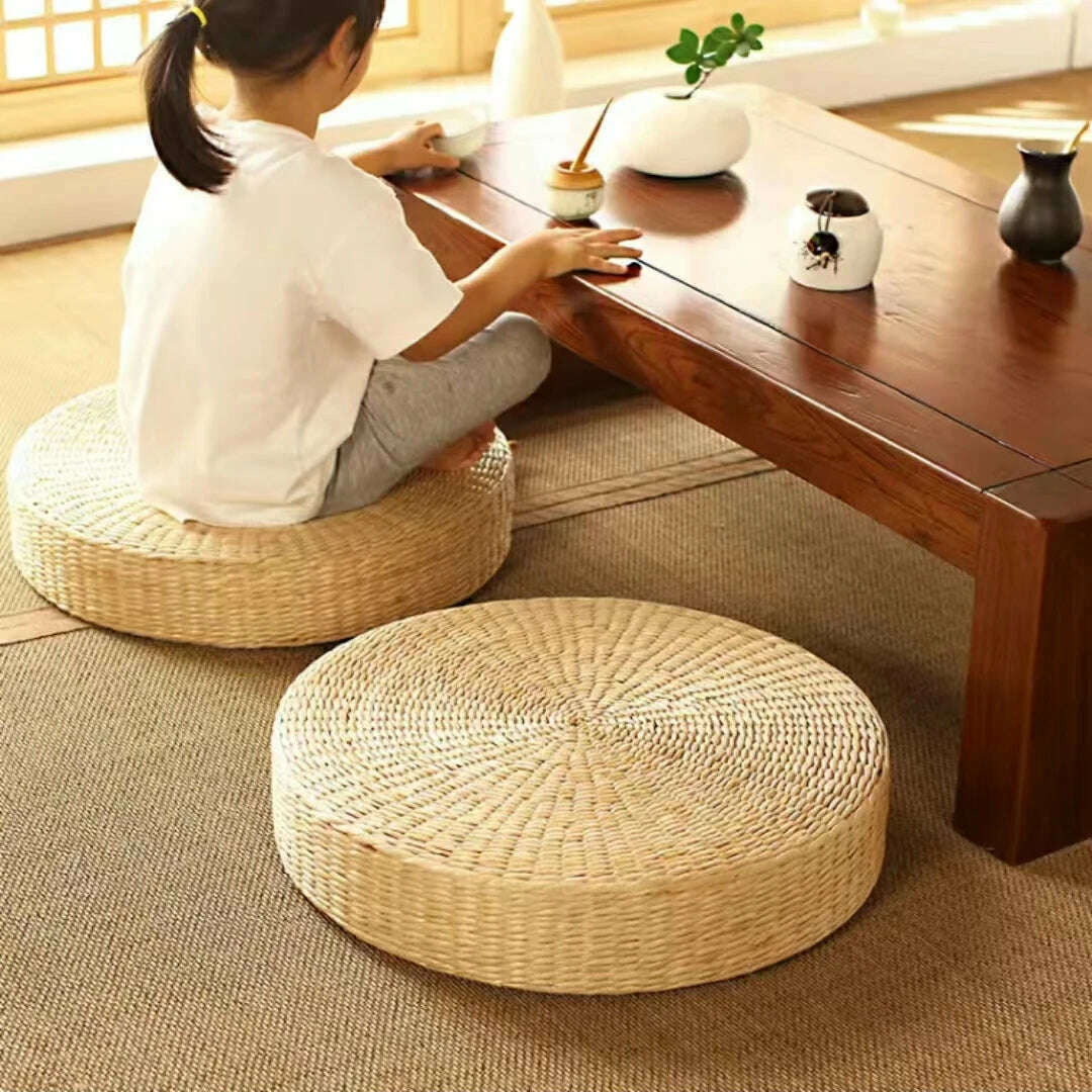 KIMLUD, Hot 40cm*40cm Handmade Woven Natural Straw Round Pouf Tatami Cushion Floor Japanese Style Cushion Home Textile, Dia40CM Height6CM, KIMLUD Womens Clothes