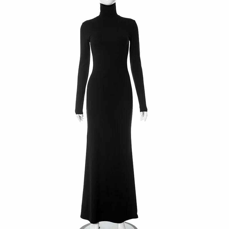KIMLUD, Hot Elegant Turtleneck Long Maxi Dresses for Women Fashion Streetwear Office Lady High Waist Long Sleeve Slim Fit Evening Dress, KIMLUD Womens Clothes