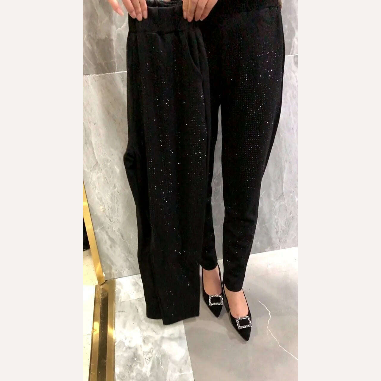Hot Rhinestone Casual Pants Women Fashion Pocket Elastic Waist Loose Black Harem Pants 2022 Fall Winter Sweatpants Oversized 7xl - KIMLUD