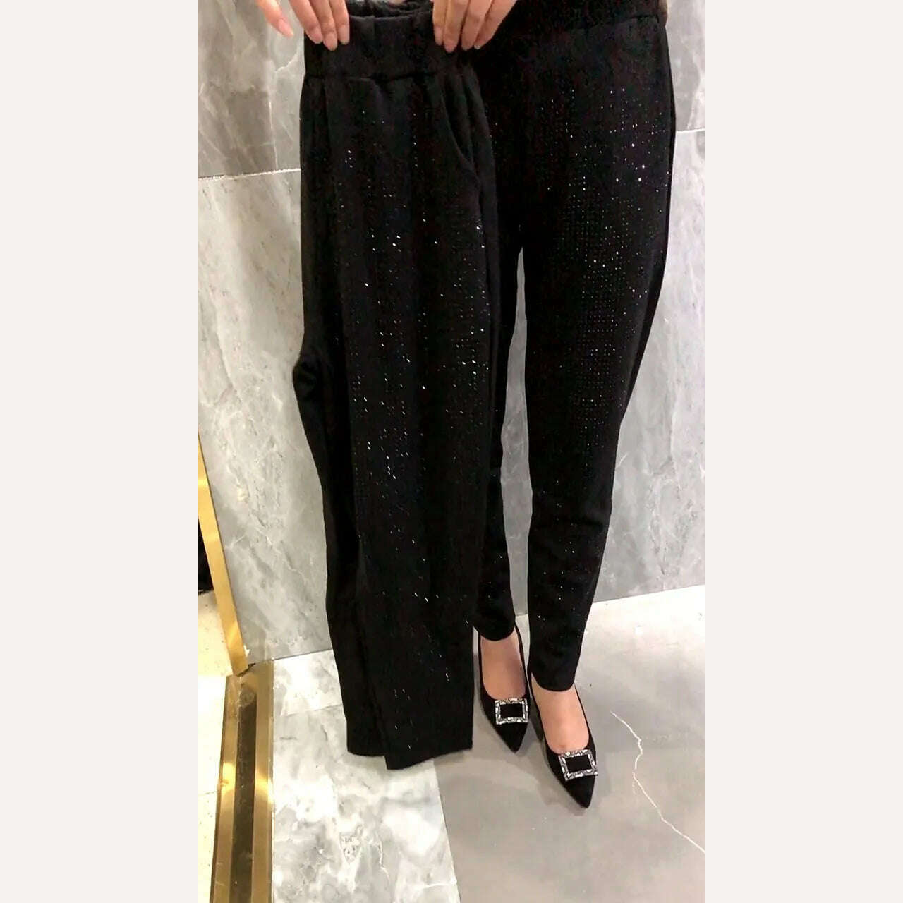 Hot Rhinestone Casual Pants Women Fashion Pocket Elastic Waist Loose Black Harem Pants 2022 Fall Winter Sweatpants Oversized 7xl - KIMLUD