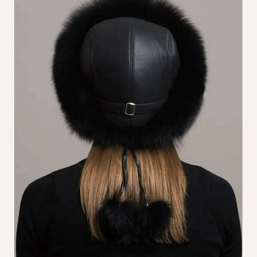 KIMLUD, Hot Sale 100% natural Fox Fur Hat Women Cap Thick Fur Cap Winter Warm Hat Female Fashion For Women Hat With Earmuffs Hat, KIMLUD Women's Clothes
