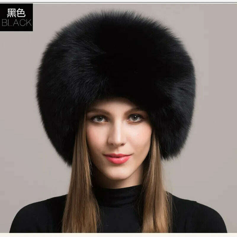 Hot Sale 100% natural Fox Fur Hat Women Cap Thick Fur Cap Winter Warm Hat Female Fashion For Women Hat With Earmuffs Hat, KIMLUD Women's Clothes