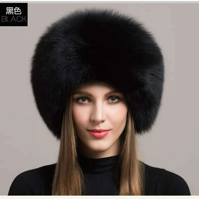 KIMLUD, Hot Sale 100% natural Fox Fur Hat Women Cap Thick Fur Cap Winter Warm Hat Female Fashion For Women Hat With Earmuffs Hat, KIMLUD Womens Clothes