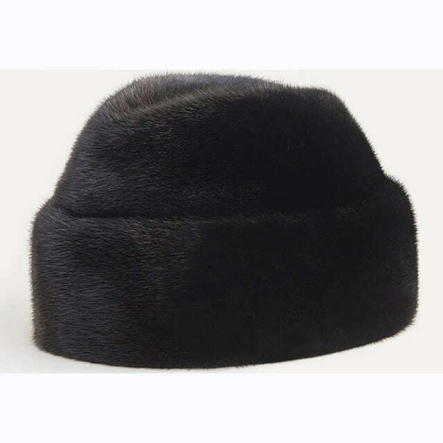 KIMLUD, Hot Sale 100% Real Fur Hat Russian Mens Dad Ushanka Bomber Mink Fur Caps Winter Warm Aviator Black Fur Hats Free Delivery, black 3 / 55cm-57cm, KIMLUD Womens Clothes