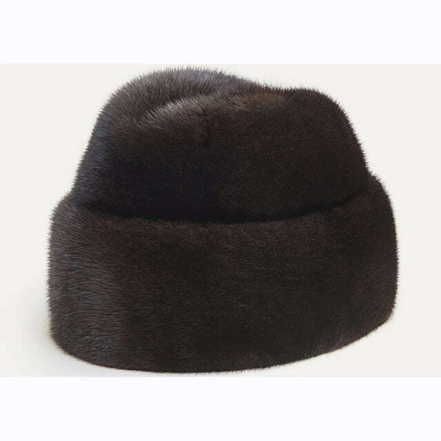 Hot Sale 100% Real Fur Hat Russian Mens Dad Ushanka Bomber Mink Fur Caps Winter Warm Aviator Black Fur Hats Free Delivery - KIMLUD