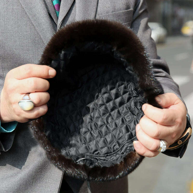 Hot Sale 100% Real Fur Hat Russian Mens Dad Ushanka Bomber Mink Fur Caps Winter Warm Aviator Black Fur Hats Free Delivery - KIMLUD