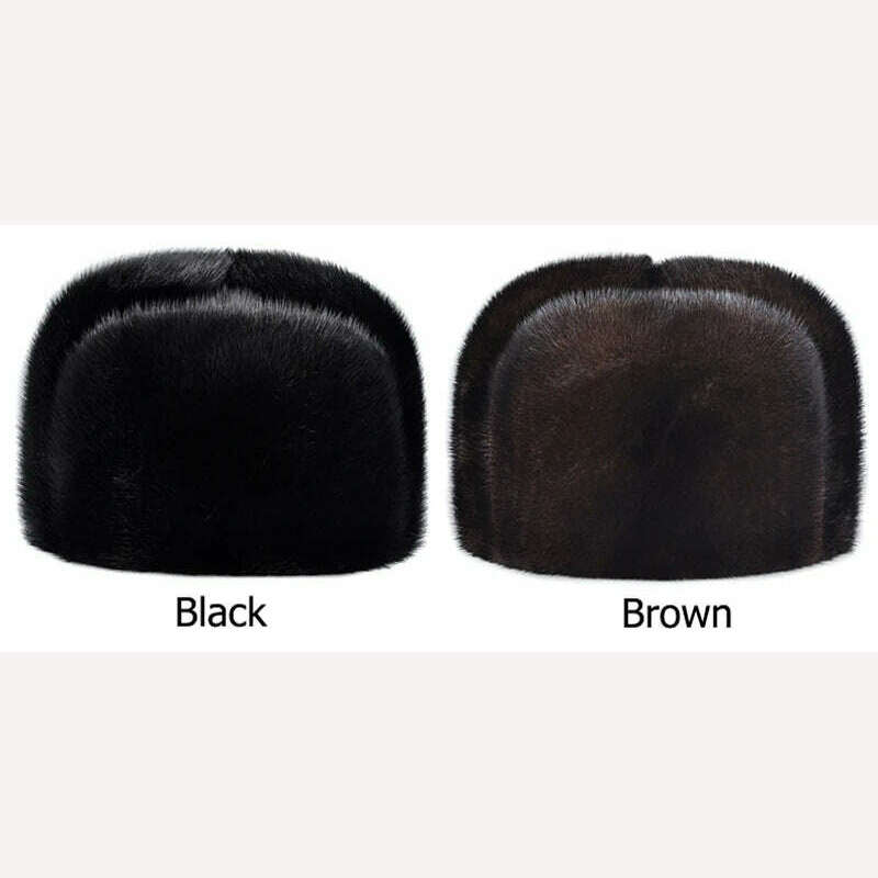 Hot Sale 100% Real Fur Hat Russian Mens Dad Ushanka Bomber Mink Fur Caps Winter Warm Aviator Black Fur Hats Free Delivery - KIMLUD