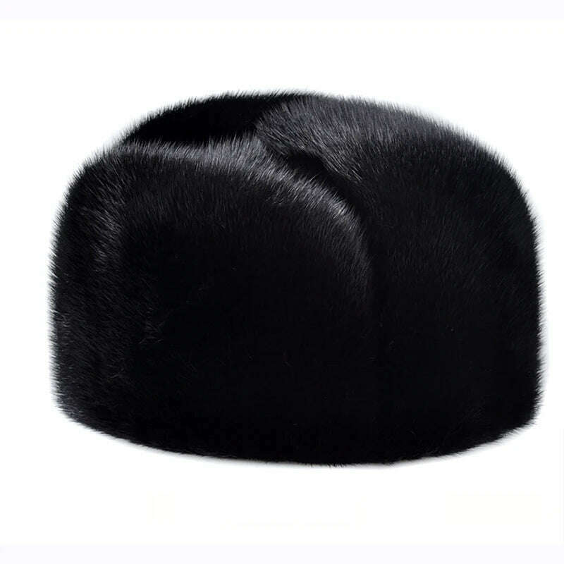 KIMLUD, Hot Sale 100% Real Fur Hat Russian Mens Dad Ushanka Bomber Mink Fur Caps Winter Warm Aviator Black Fur Hats Free Delivery, KIMLUD Womens Clothes