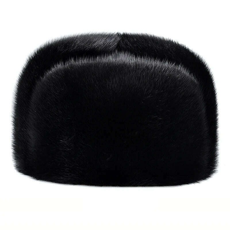 KIMLUD, Hot Sale 100% Real Fur Hat Russian Mens Dad Ushanka Bomber Mink Fur Caps Winter Warm Aviator Black Fur Hats Free Delivery, KIMLUD Womens Clothes