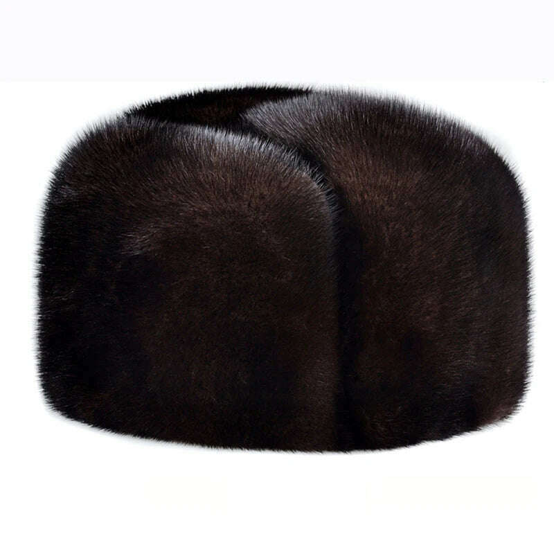 Hot Sale 100% Real Fur Hat Russian Mens Dad Ushanka Bomber Mink Fur Caps Winter Warm Aviator Black Fur Hats Free Delivery - KIMLUD
