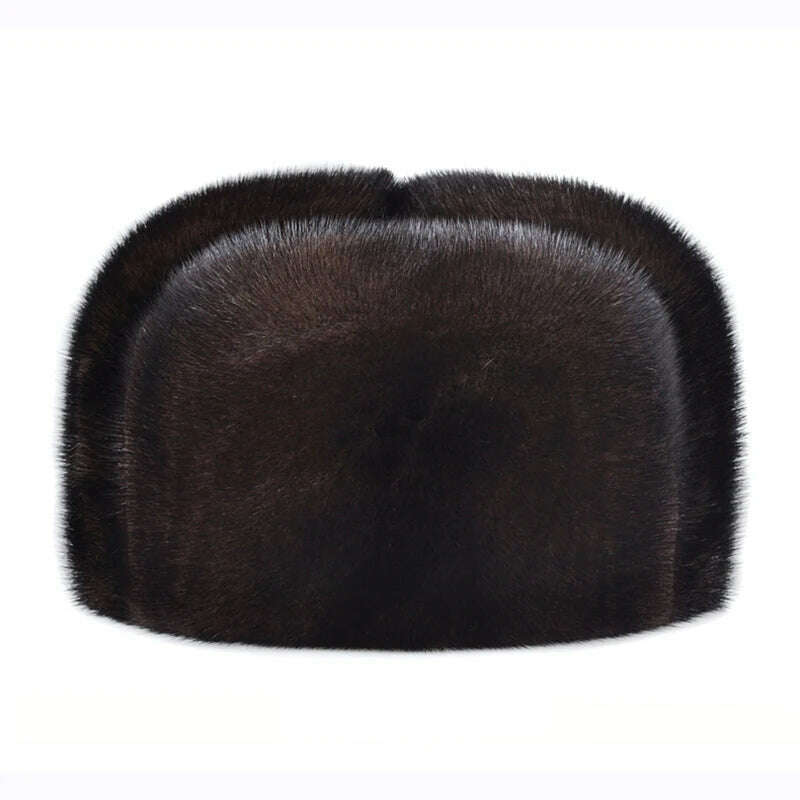 Hot Sale 100% Real Fur Hat Russian Mens Dad Ushanka Bomber Mink Fur Caps Winter Warm Aviator Black Fur Hats Free Delivery - KIMLUD