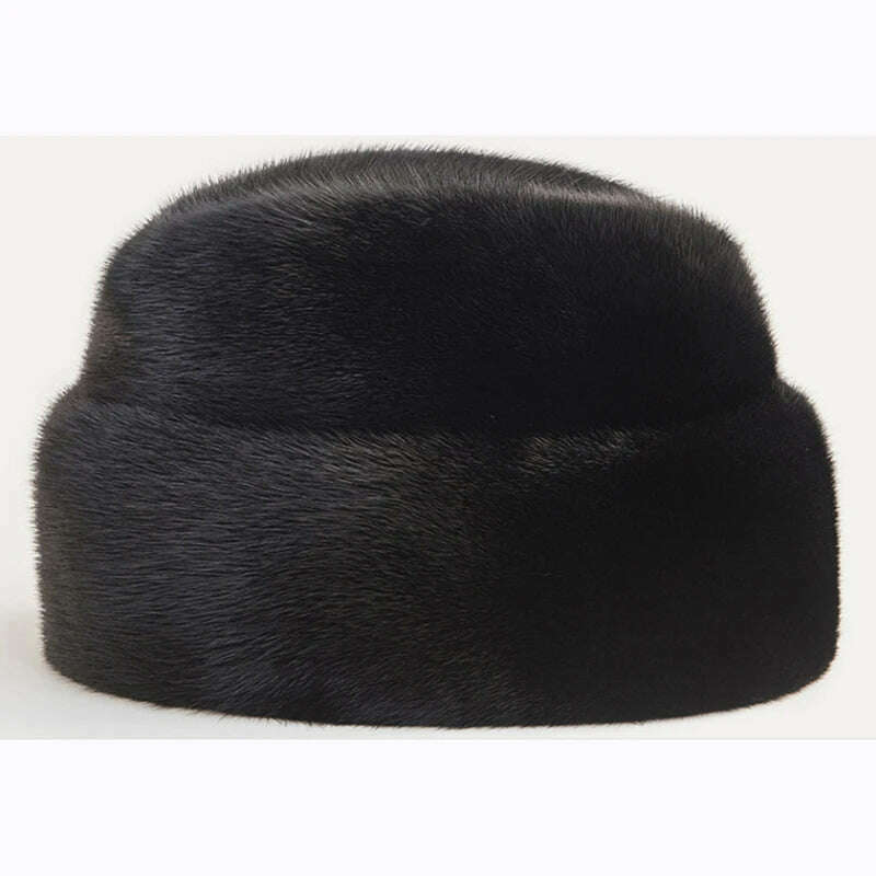 Hot Sale 100% Real Fur Hat Russian Mens Dad Ushanka Bomber Mink Fur Caps Winter Warm Aviator Black Fur Hats Free Delivery - KIMLUD