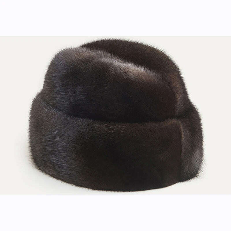 KIMLUD, Hot Sale 100% Real Fur Hat Russian Mens Dad Ushanka Bomber Mink Fur Caps Winter Warm Aviator Black Fur Hats Free Delivery, KIMLUD Womens Clothes