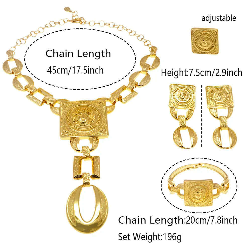 KIMLUD, Hot Sale Fashion Ladies Necklace Jewelry Set Face Shape Chain Pendant Design Large Earrings Square Ring Gift Luxury Bijoux, KIMLUD Womens Clothes