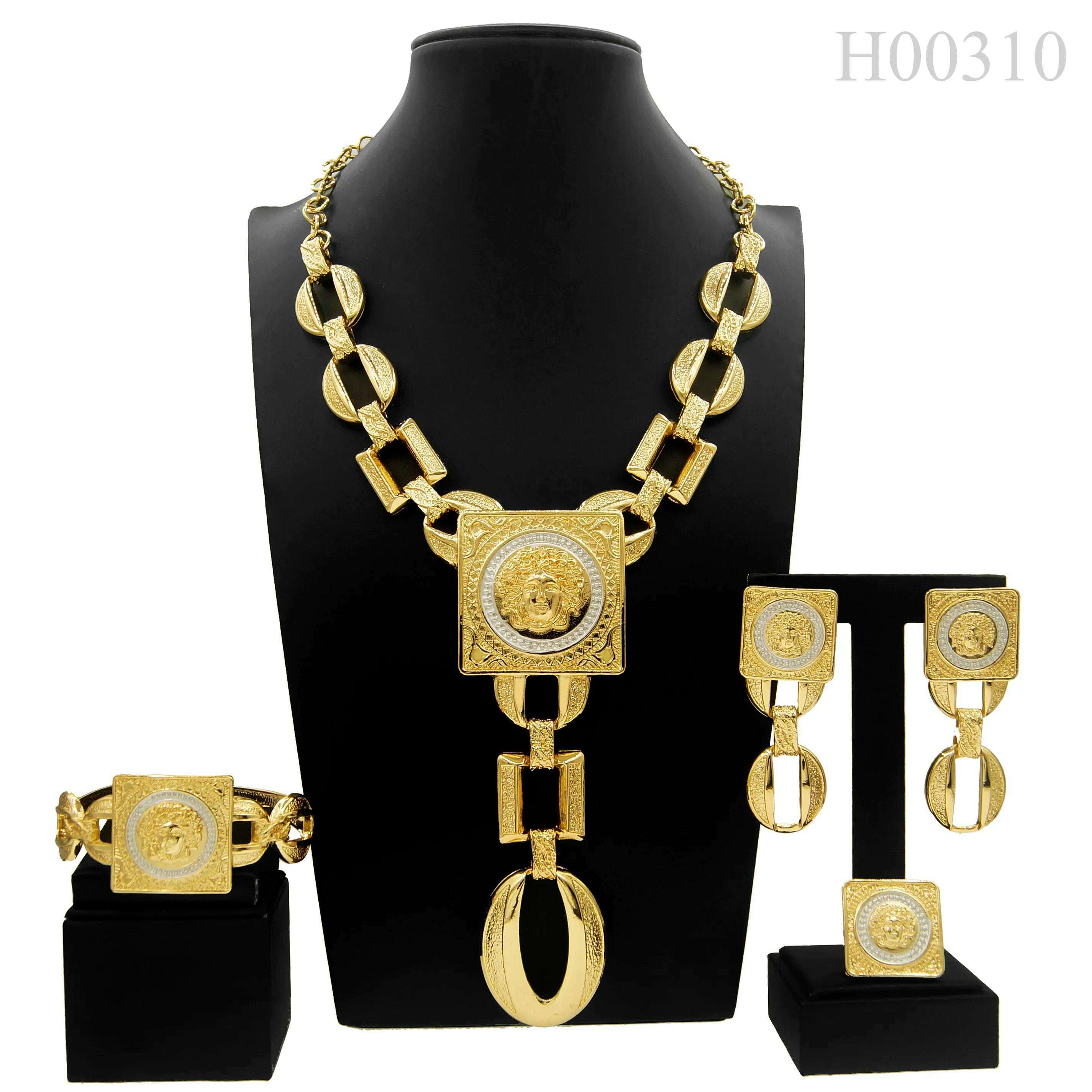 Hot Sale Fashion Ladies Necklace Jewelry Set Face Shape Chain Pendant Design Large Earrings Square Ring Gift Luxury Bijoux - KIMLUD