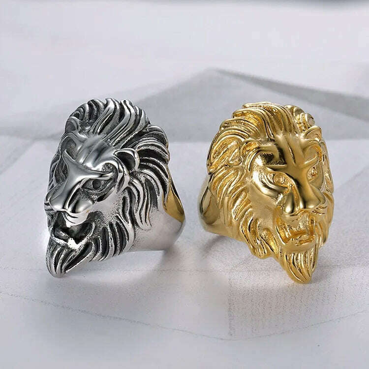 KIMLUD, hot sale Gold silver color Stainless steel Lion 's head Men Hip hop rings fashion punk Animal shape ring male Hiphop jewelry, KIMLUD Womens Clothes