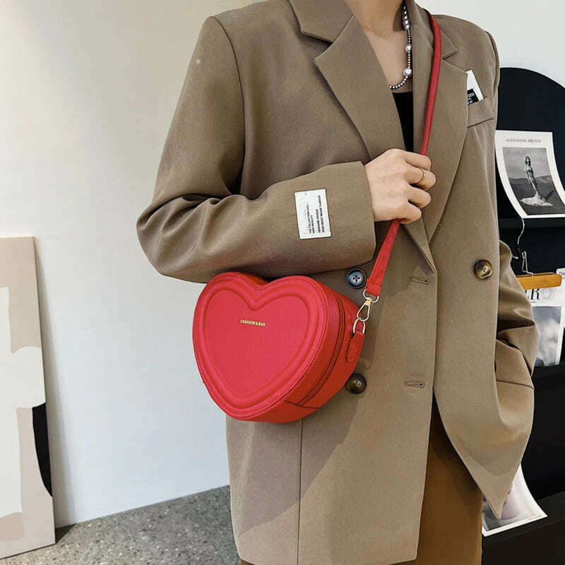 KIMLUD, Hot Sale Heart Shape Crossbody Bags For Women Solid Pu Leather Shoulder Bags Fashion Handbags, KIMLUD Womens Clothes