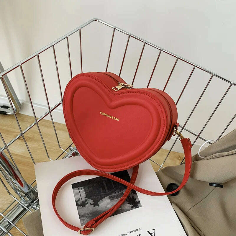 KIMLUD, Hot Sale Heart Shape Crossbody Bags For Women Solid Pu Leather Shoulder Bags Fashion Handbags, Red / 20x15x7cm, KIMLUD Womens Clothes