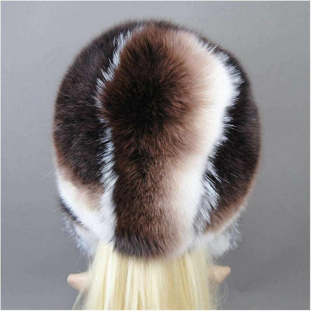 KIMLUD, Hot Sale Lady Winter Warm Luxury 100% Natural Fox Fur Hat Fashion Fluffy Fox Fur Rex Rabbit Fur Caps Women Real Fur Bomber Hats, KIMLUD Womens Clothes