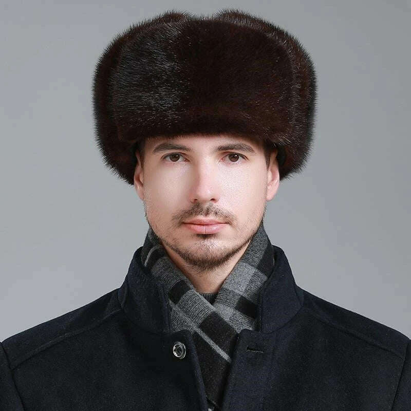 KIMLUD, Hot Sale Men Quality 100% Natural Mink Fur Hat Winter Man Super Warm Real Mink Fur Cap Male Real Sheepskin Leather Bomber Hats, KIMLUD Womens Clothes