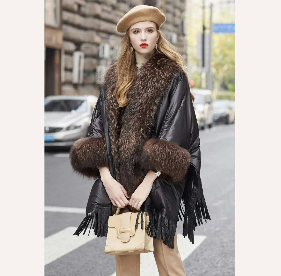 KIMLUD, Hot Sales 2023 European Trend Fashion American Raccoon Fur Coat Fashion Cloak Goose Down Down Coat Women's Winter Jacket, KIMLUD Women's Clothes
