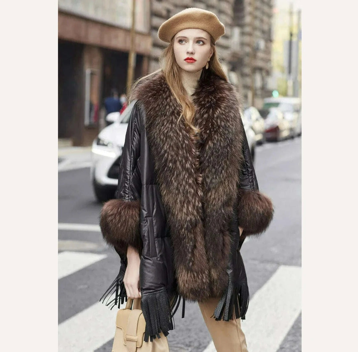 KIMLUD, Hot Sales 2023 European Trend Fashion American Raccoon Fur Coat Fashion Cloak Goose Down Down Coat Women's Winter Jacket, KIMLUD Womens Clothes
